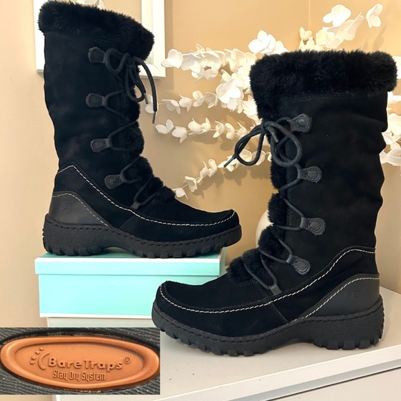 Bare Traps Baylee Stay Dry System Black Suede Lined Tall Boots Women’s Size 8.5 - Picture 1 of 14